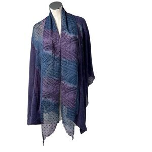 SOO HOO ARTWEAR Purple Blue Sheer Open Front Kimono Sarong Wrap Sz L/XL